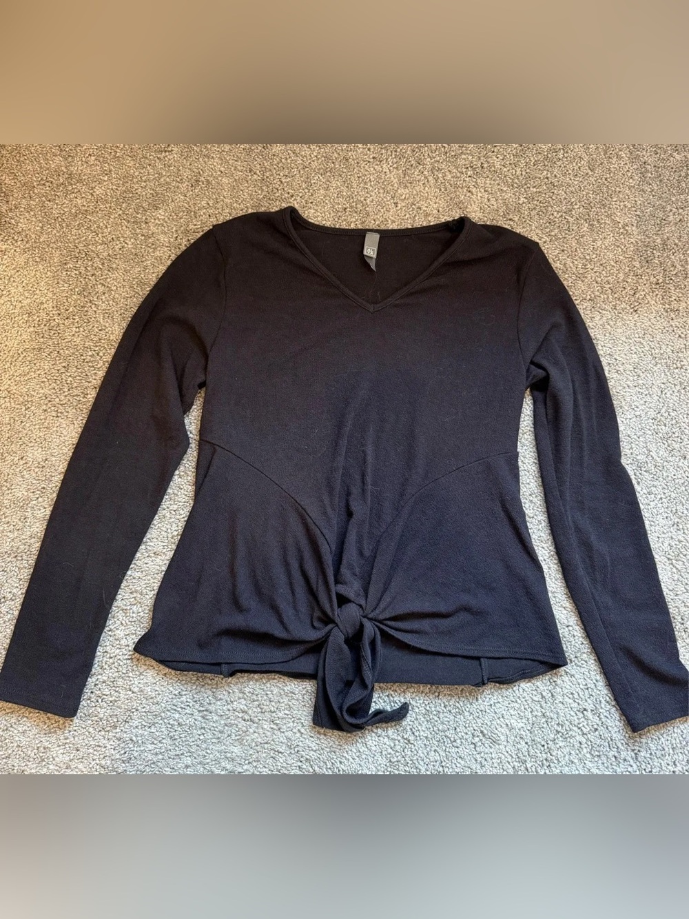 Alya Black V-Neck Long Sleeve Tie-Knot Top